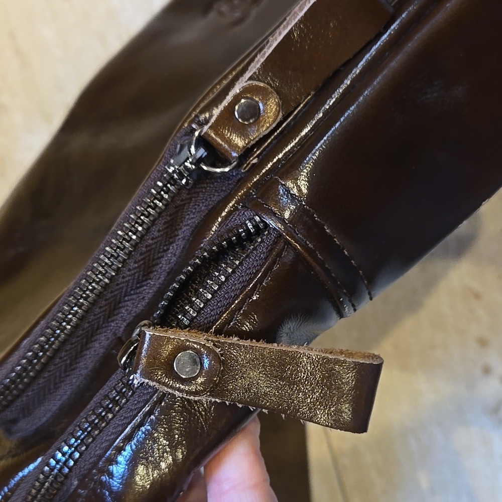 Bull Captain Brown Leather Multiple Zipper Pockets Sling Bag - Picture 7 of 16